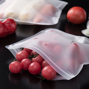 Reusable food-grade EVA translucent storage bags with fresh vegetables and water drops