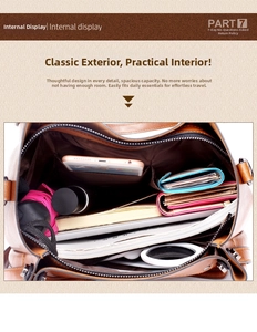 Spacious interior of vintage brown leather bucket bag showing storage capacity