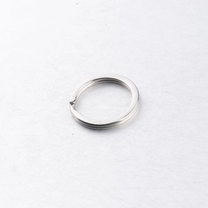 Macro shot of silver stainless steel flat split rings for DIY keychains and accessories