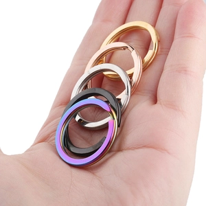 Polished stainless steel key rings in gold, silver, black, and rainbow colors