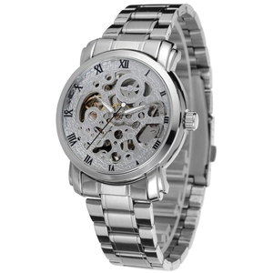 Men Automatic Mechanical Watch Skeleton Hollow Design Roman Numerals Stainless Steel Strap Waterproof Luxury Business Wristwatch