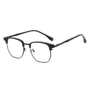 Men's half-frame blue light blocking reading glasses with a classic black browline frame