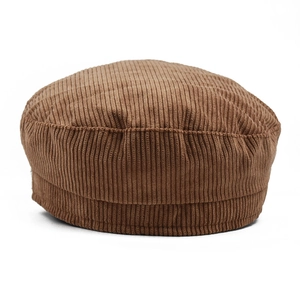 Classic brown corduroy newsboy cap with vintage octagonal design for women