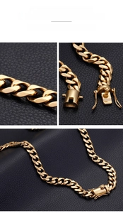 Detailed macro view of 18K gold plated 11mm Cuban link chain with secure box clasp