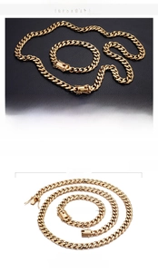 Detailed size chart of 13mm gold stainless steel cuban chain necklace and bracelet set