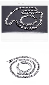 Detailed specs of 13mm stainless steel Cuban chain set with necklace and bracelet