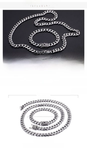 Detailed size specifications for the 13mm stainless steel Cuban link necklace and bracelet set
