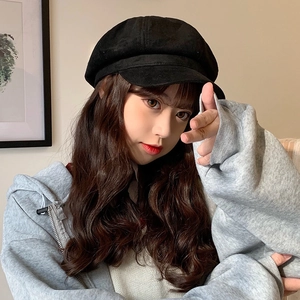 Classic black newsboy hat for women featuring soft suede texture and vintage casual style