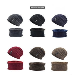 Knit beanie and neck warmer set in six colors with soft fleece lining and sports label