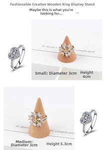Detailed size specifications for small and medium wooden cone ring display stands