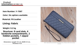 Detail of checkered PU leather long wallet with dual zippers and wrist strap