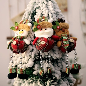 Christmas plush dolls featuring Santa, Snowman and Reindeer with long beaded legs