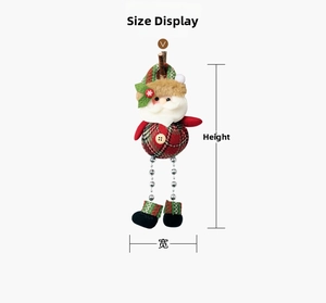 Size display of Santa Claus cloth pendant with plaid pattern and beaded legs for Christmas decor