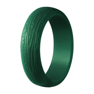 8.7mm bark texture green silicone ring for men with realistic wood grain finish