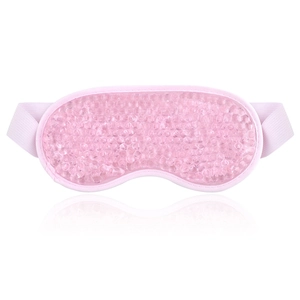 Pink cooling gel eye mask with adjustable elastic strap for hot and cold therapy relaxation