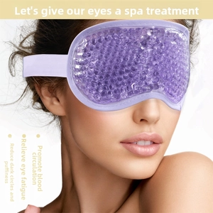 Detail of purple gel bead eye mask showing flexible PVC material and elastic strap