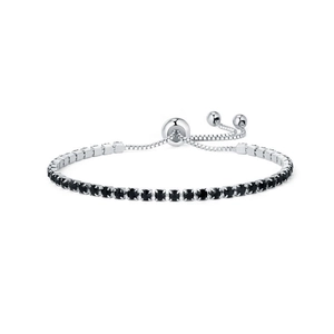 2.5mm round black zircon tennis bracelet with adjustable slider clasp for men and women