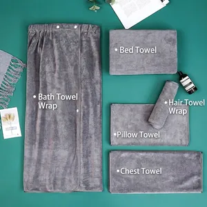 Grey 5-piece microfiber beauty set with spa wrap, bed sheet, and headband for salons