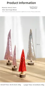 Detailed view of small pink sequin wooden Christmas tree with dimension markings