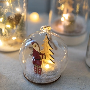 Nordic Christmas glass night light with wooden Santa scenery and warm LED glow