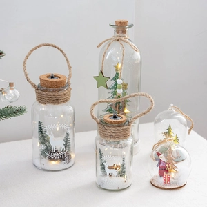 Nordic Christmas glass night light with snow scene decor and warm LED lighting display