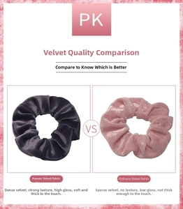 Comparaison détaillée de la texture et du fini brillant des chouchous en velours