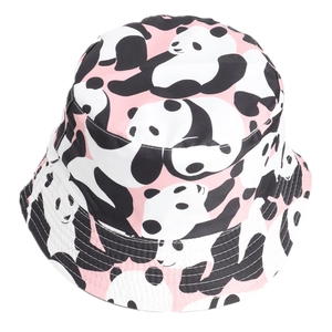 Reversible panda fisherman hat for women featuring pink and white cartoon patterns
