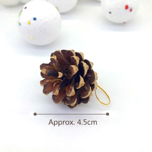 Pomme de pin naturelle de 4,5cm avec cordon doré pour décoration de sapin de Noël