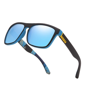 Polarized sports sunglasses with blue mirrored lenses and lightweight black frames
