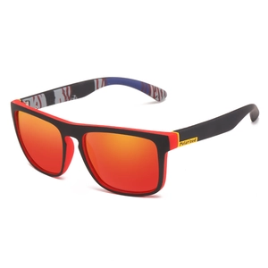 Polarized cycling sports sunglasses with matte black and red frame and mirrored lenses