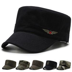 Military Flat Top Cadet Cap Cotton Adjustable Sun Protection Casual Hat With Star Wing Embroidery For Men Unisex