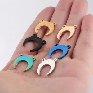 Polished stainless steel double-ring crescent moon pendants in six vibrant colors