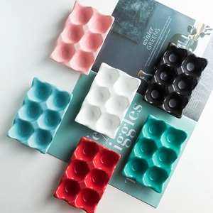 Ceramic 6-slot egg holder collection in pink, white, black, blue, red and green colors