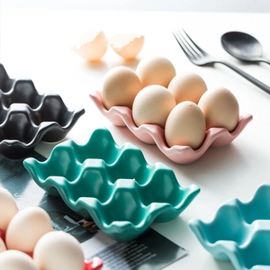 Creative 6-grid ceramic egg holder tray for kitchen storage in various stylish colors