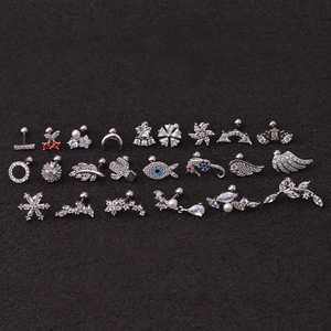Silver stud earring set featuring sea horse, moon and stars with cubic zirconia stones