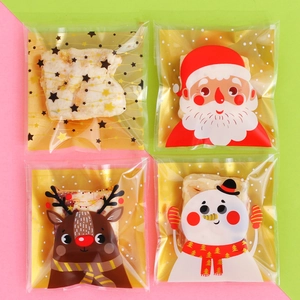 Christmas themed transparent self-adhesive plastic packaging bags for cookies and nougat