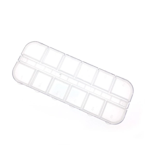 Clear plastic 12-slot storage box for jewelry and beads with numbered compartments