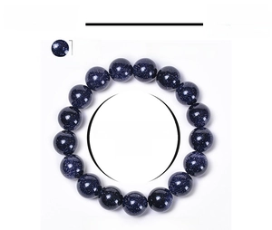 Detail of 12mm blue sandstone bracelet with measurements and sparkling bead texture