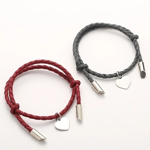 Handmade Braided PU Leather Heart Charm Bracelet For Couples Men Women Minimalist Adjustable Rope String Bracelet Jewelry Gift