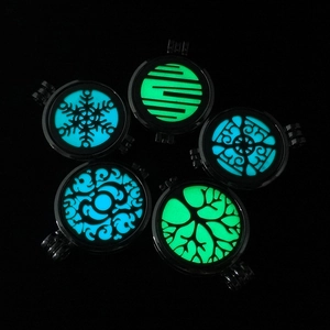 Luminous hollow stainless steel aromatherapy pendant necklaces with diverse patterns