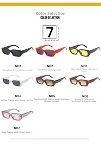 Collection of retro narrow rectangular sunglasses in various colors and gradient lenses
