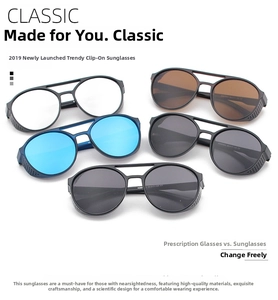 Klassische Retro-Steampunk-Clip-on-Sonnenbrille mit runden Gläsern in verschiedenen Farben