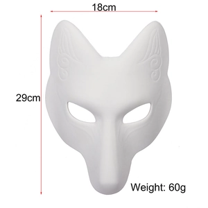 DIY white leather fox mask for Japanese anime cosplay with size specs 18x29cm