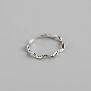 Minimalist S925 sterling silver Mobius twisted wave ring with adjustable open band