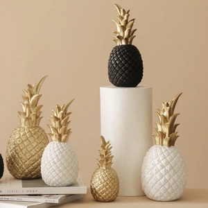Nordic gold pineapple resin decor set for home office desk in gold white and black colors