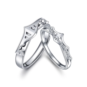 S925 sterling silver couple rings with geometric armor and zircon wave designs