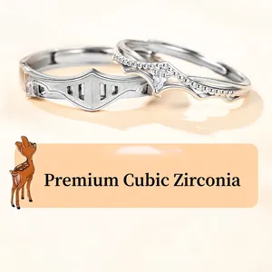 Princess and Knight sterling silver couple rings set with cubic zirconia stones