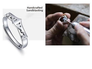 Detailed view of S925 sterling silver ring showing manual frosting process and hallmark