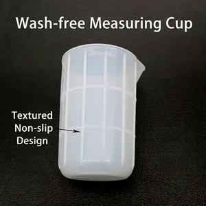Translucent 300ml silicone measuring cup with textured anti-slip surface for resin DIY