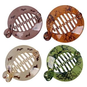 Set of 4 circular banana hair clips in tortoiseshell resin and solid matte colors